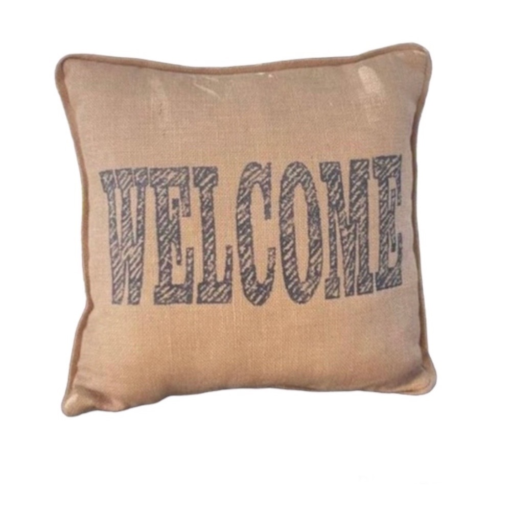 Burlap Welcome Pillow - 16x16